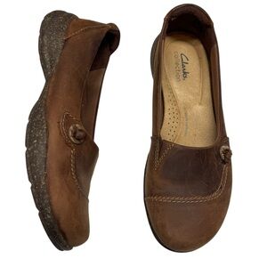 Clarks Roseville Sky Brown Leather Slip-On Loafers Shoes Womens 8 career office